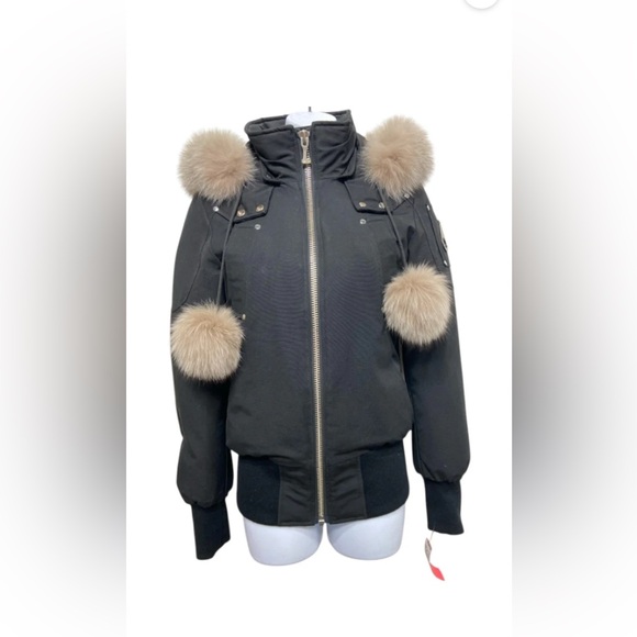 Moose Knuckles Size S Black Nylon Blue Fox Zip Puffer Coat / Jacket - Picture 1 of 2